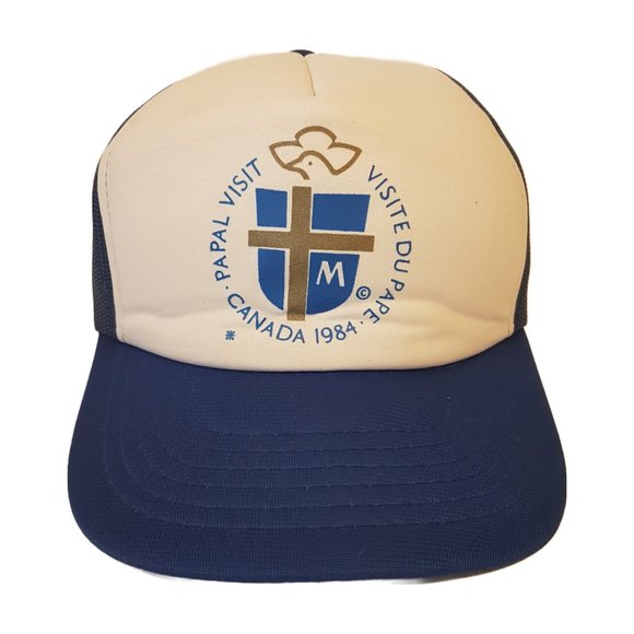 RARE Vintage 80s Papal Visit Hat Snapback Trucker Hat Pope John Paul Canada 1984 - Picture 1 of 16